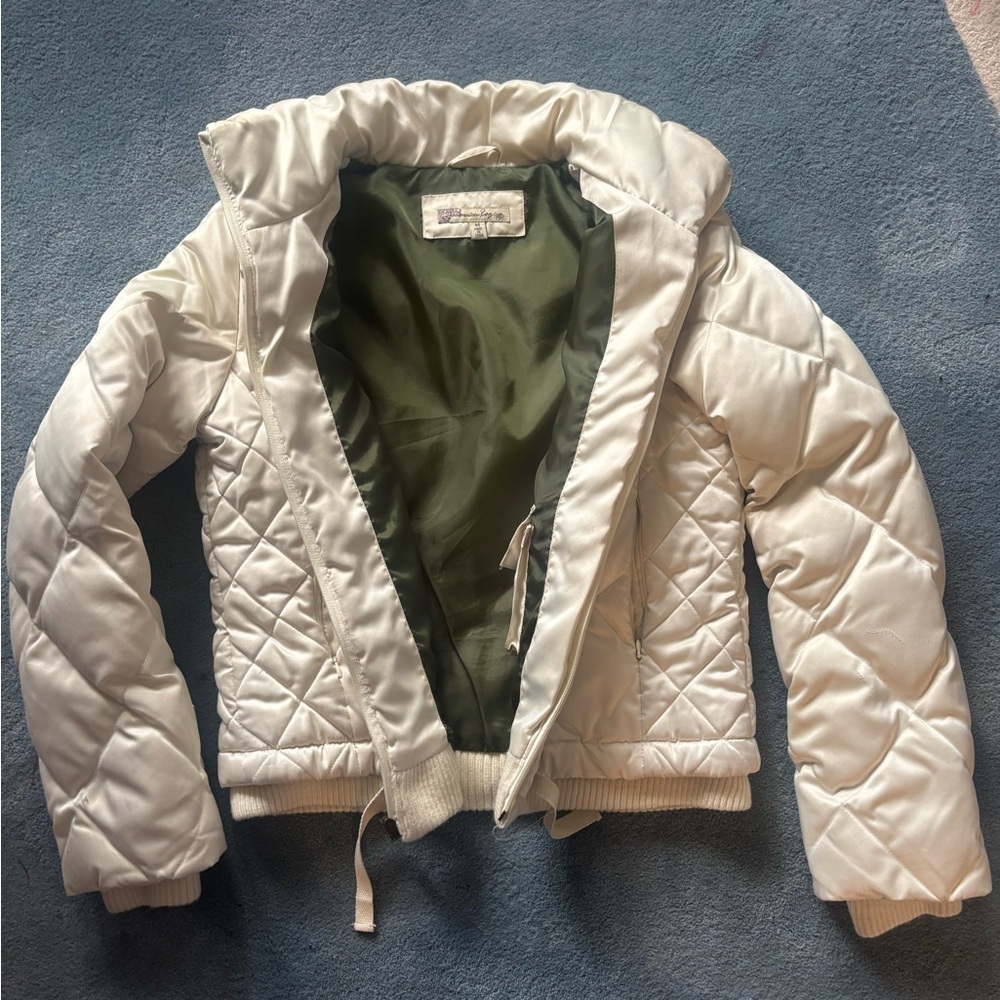 White Quilted Jacket with Green Lining​